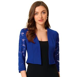 Lace Bolero Shrug Dress Wedding Open Front Panel Lace Cardigan Royal Blue